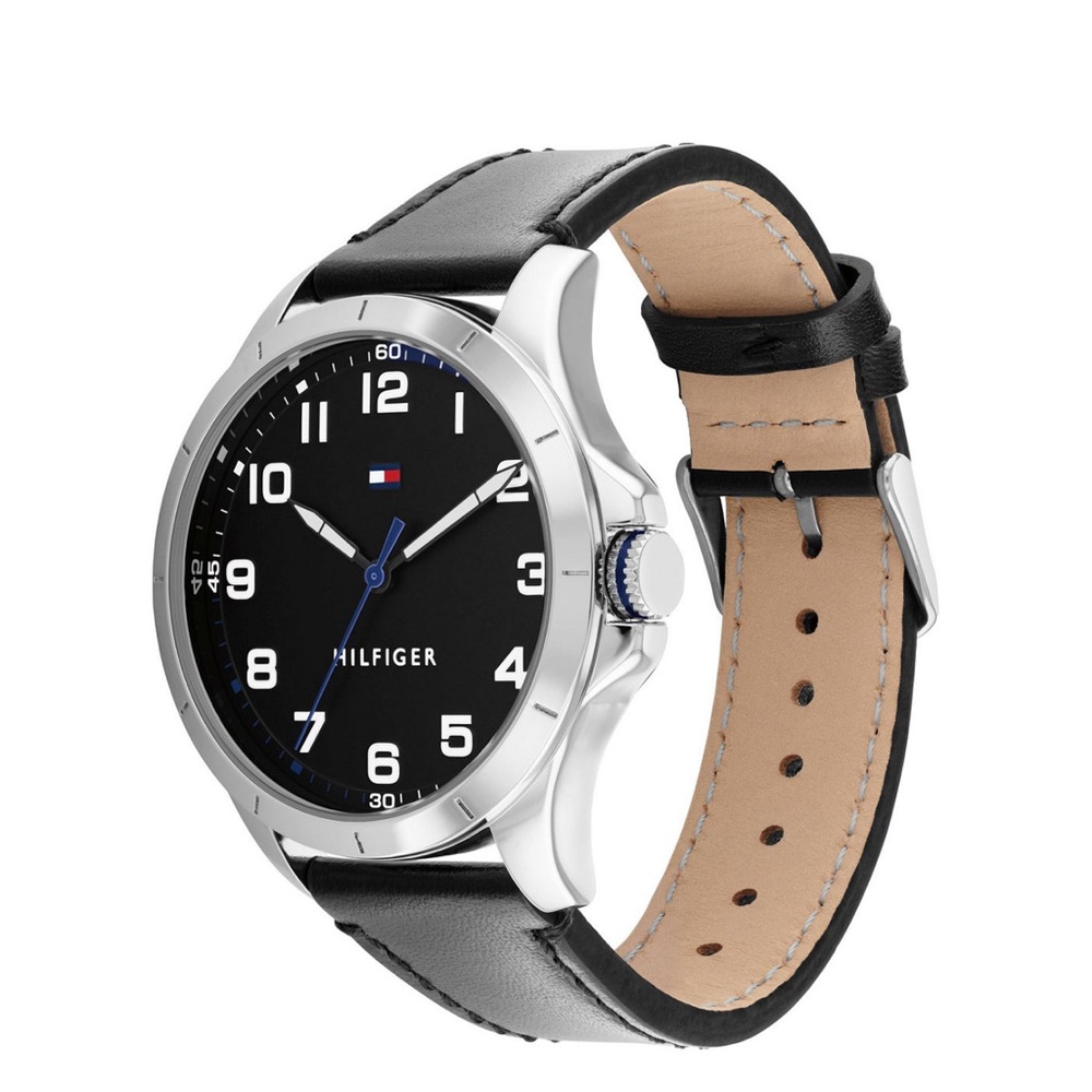 Tommy Hilfiger Men's Black Leather Strap Watch 44mm
